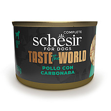 Schesir Taste the World Chicken with Carbonara ШЕЗІР КУРКА З КАРБОНАРОЮ в бульйоні натуральні консерви для собак, вологий корм, банка 150г , 0.15 кг.