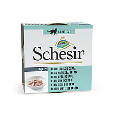 Schesir Tuna with Dorada ШЕЗІР ТУНЕЦЬ З ДОРАДОЮ в желе натуральні консерви для котів, вологий корм, банка 85г , 0.085 кг.