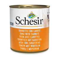 Schesir Tuna With Carrots ШЕЗИР ТУНЕЦ С МОРКОВЬЮ в желе натуральные консервы для собак, влажный корм, банка 285г 0.285 кг.