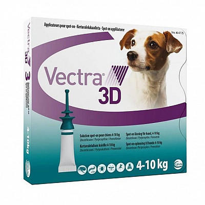 Капли Ceva Vectra 3D Вектра 3Д от блох и клещей, для собак 4 – 10 кг, 1,6 мл (1 пипетка)