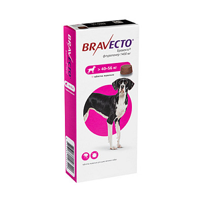 Таблетка MSD Bravecto Бравекто проти бліх та кліщів для собак вагою 40-56 кг, 1 таб/1400 мг