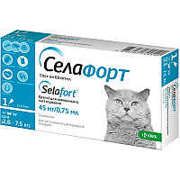 Капли на холку KRKA Selafort Селафорт от блох, клещей и гельминтов для кошек 2.6-7.5 кг, 1 пипетка/0.75 мл