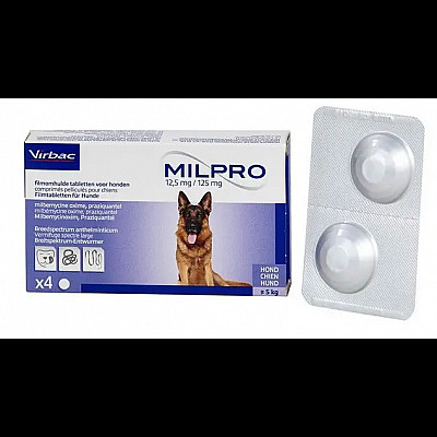 Таблетки Virbac Milpro Мілпро антигельмінтні, для великих собак 5 - 25 кг, 12,5 мг/125 мг, 1 таб