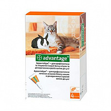 Краплі Bayer Advantage Адвантейдж 40 від заражень блохами для котів, кошенят та декоративних кроликів до 4 кг, 4 піпетки