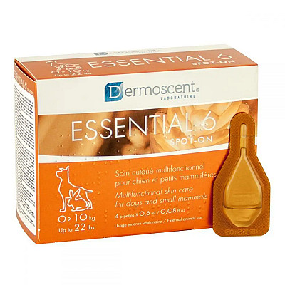 Мультифункціональний засіб Dermoscent Essential-6 spot-on для догляду за шкірою і шерстю всіх типів, для собак 0-10 кг, (4 піп.х0,6мл)