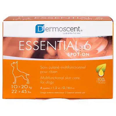 Мультифункціональний засіб Dermoscent Essential-6 spot-on, для догляду за шкірою і шерстю всіх типів, для собак 10-20 кг, (4піп.х1,2мл)