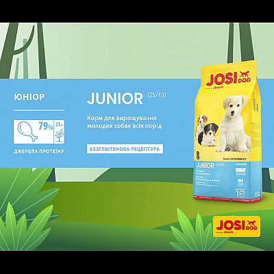 Сухий корм Josera JosiDog Junior для цуценят та юніорів усіх порід, 18 кг
