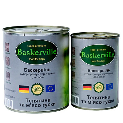 Консервированный корм Baskerville "Телятина и мясо гуся" для собак , 800 г