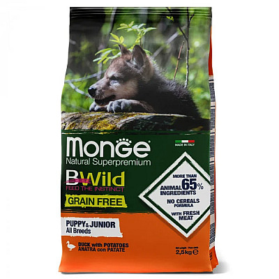 Сухий корм для цуценят Monge Dog Bwild Grain Free Puppy & Junior качка, 2.5 кг