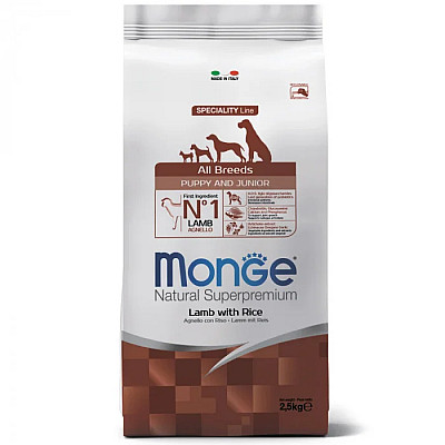Сухий корм для цуценят Monge Dog All breeds Puppy & Junior ягня з рисом, 2.5 кг