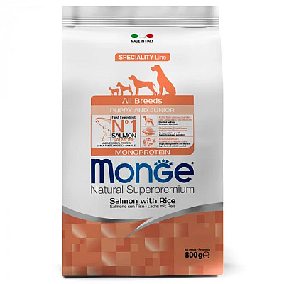 Сухий корм для цуценят Monge Dog All breeds Puppy & Junior лосось з рисом, 800 г