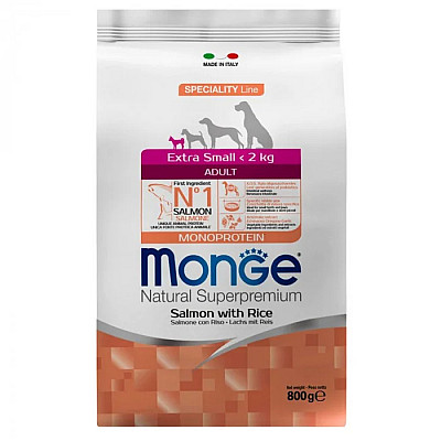 Сухой корм для собак Monge Dog Extrasmall Adult лосось с рисом, 800 г