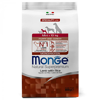 Сухий корм для цуценят Monge Dog Mini Puppy & Junior ягня з рисом, 800 г