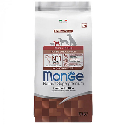 Сухий корм для цуценят Monge Dog Mini Puppy & Junior ягня з рисом, 2.5 кг