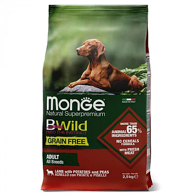 Сухий корм для собак Monge Dog Bwild Grain Free ягня, 2.5 кг