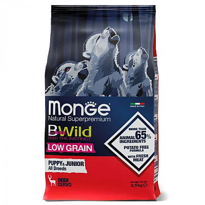 Сухий корм для цуценят Monge Dog Bwild Low Grain Puppy & Junior оленина, 2.5 кг