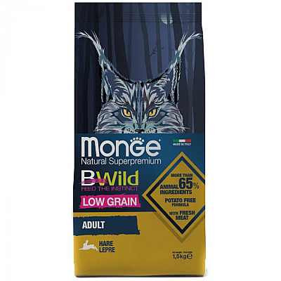 Сухий корм для котів Monge Cat Bwild Low Grain м'ясо зайця, 1.5 кг