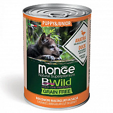Вологий корм для собак Monge Dog Wet Bwild Grain Free Puppy & Junior качка, гарбуз та цукіні, 400 г