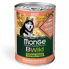 Вологий корм для собак Monge Dog Wet Bwild Grain Free Adult лосось, гарбуз та цукіні, 400 г