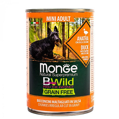 Вологий корм для собак Monge Dog Wet Bwild Grain Free Mini Adult качка, гарбуз та цукіні, 400 г