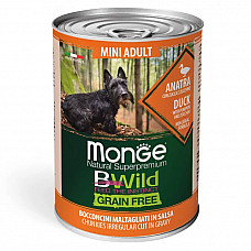 Вологий корм для собак Monge Dog Wet Bwild Grain Free Mini Adult качка, гарбуз та цукіні, 400 г