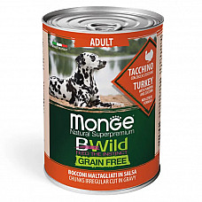 Вологий корм для собак Monge Dog Wet Bwild Grain Free Adult індичка, гарбуз та цукіні, 400 г