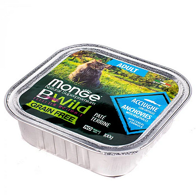 Вологий корм для котів Monge Cat Wet Bwild Grain Free Adult анчоус з овочами, 100 г