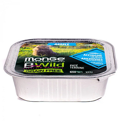 Вологий корм для котів Monge Cat Wet Bwild Grain Free Adult анчоус з овочами, 100 г
