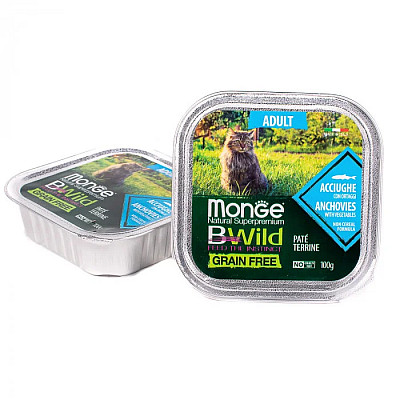 Вологий корм для котів Monge Cat Wet Bwild Grain Free Adult анчоус з овочами, 100 г