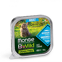 Вологий корм для котів Monge Cat Wet Bwild Grain Free Adult анчоус з овочами, 100 г
