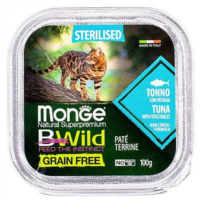 Вологий корм для котів Monge Cat Bwild Grain Free Wet Sterilised тунець з овочами, 100 г