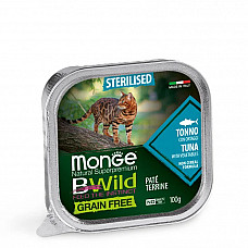 Вологий корм для котів Monge Cat Bwild Grain Free Wet Sterilised тунець з овочами, 100 г
