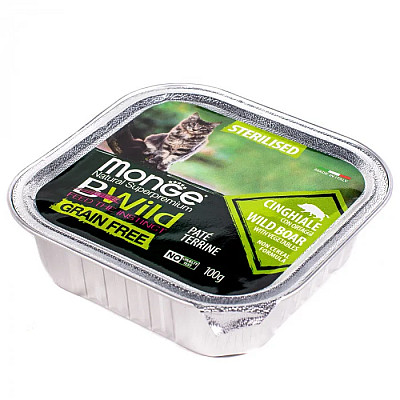 Вологий корм для котів Monge Cat Wet Bwild Grain Free Wet Sterilised кабан з овочами, 100 г