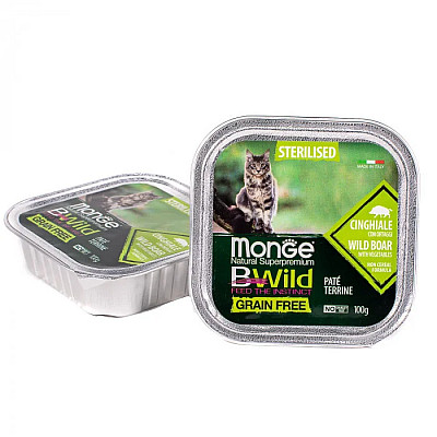 Вологий корм для котів Monge Cat Wet Bwild Grain Free Wet Sterilised кабан з овочами, 100 г