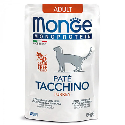 Влажный корм для кошек Monge Cat Monoprotein Adult 100% индейка, 85 г
