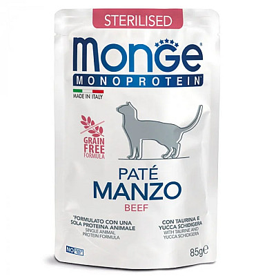 Влажный корм для кошек Monge Cat Monoprotein Sterilised 100% говядина, 85 г