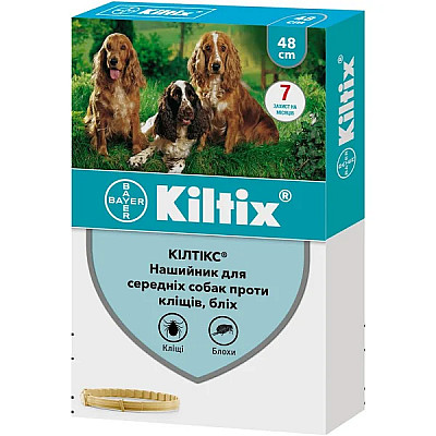 Ошейник Bayer Kiltix Килтикс против клещей и блох для собак средних пород, 48 см