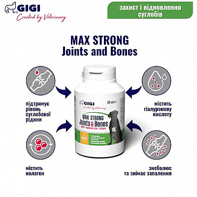 Таблетки GIGI ActiVet Max Strong Joints & Bones АктіВет Максі для зміцнення та відновлення суглобів у собак, 90 таб