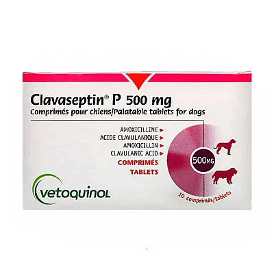 Таблетки Vetoquinol Clavaseptin Клавасептин 500 мг, для кошек и собак при заболеваниях кожи, 10 таб