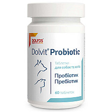 Таблетки Dolfos Dolvit Probiotic Долвіт Пробіотик комплекс вітамінів і мікроелементів для собак і котів проти дисбактеріозу, 60 таб