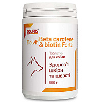Таблетки Dolfos Dolvit Beta carotene & biotin forte Бета каротин і біотин форте вітамінно-мінеральний комплекс для шкіри та шерсті собак, 800 грм