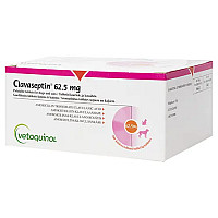 Таблетки Vetoquinol Clavaseptin Клавасептин 62,5 мг, для котів та собак при захворюваннях шкіри (аналог Синулокс)