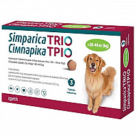 Таблетки Zoetis Simparica Trio Сімпаріка Тріо від бліх, кліщів, гельмінтів для собак 20-40 кг, 3 таб