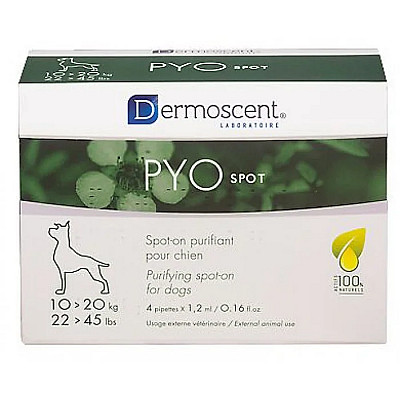 Антибактеріальні краплі Dermoscent PYOspot® для очищення, контроль шкірних інфекцій, для собак 10-20 кг, 4х1,2 мл